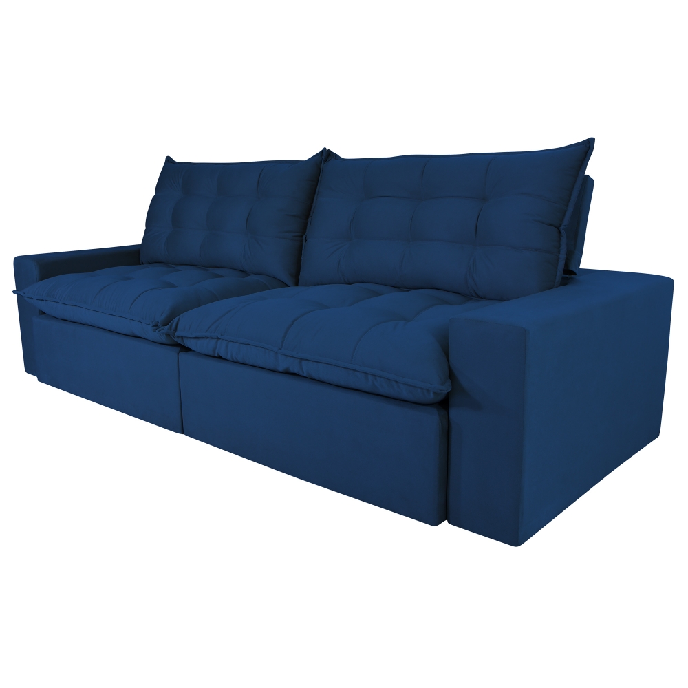 Foto 5 - Sofá 5 Lugares Retrátil e Reclinável com Pillow e Molas 2,70m Maximus Veludo Azul Marinho