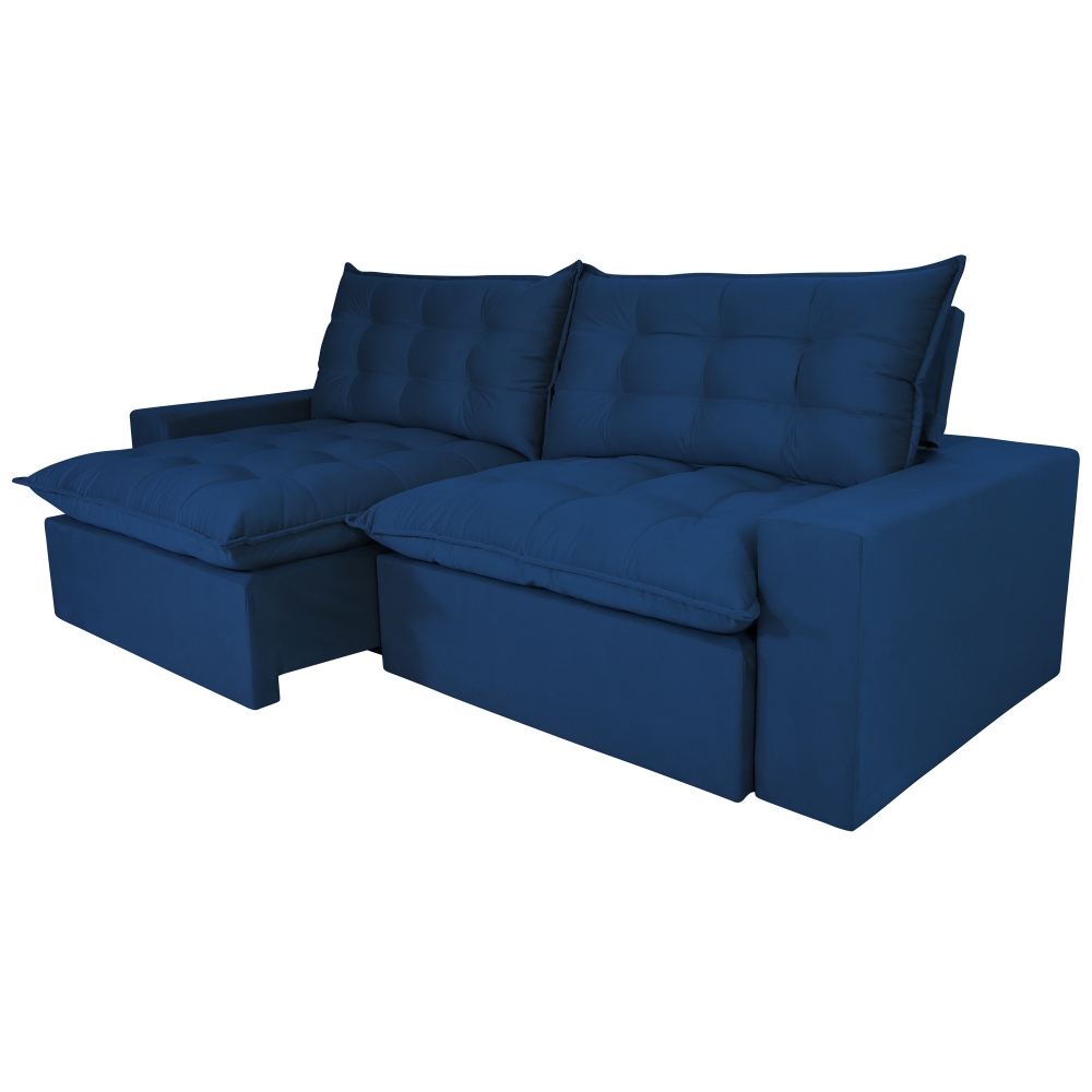 Foto 2 - Sofá 5 Lugares Retrátil e Reclinável com Pillow e Molas 2,70m Maximus Veludo Azul Marinho