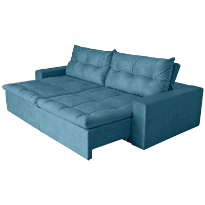 Sofá 4 Lugares Miró Com Pillow 2,50m Retrátil e Reclinável Suede Amassado Azul
