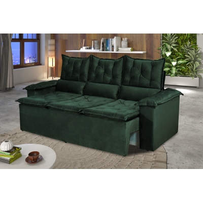 Sofá 4 Lugares Retrátil E Reclinável Com Pillow 2,20m Dublin Veludo Premium Verde Esmeralda