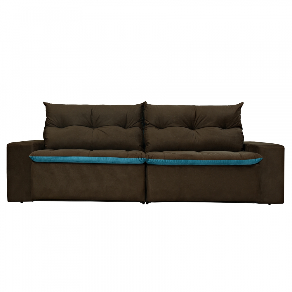Foto 5 - Sofá 4 Lugares Miró Com Pillow 2,50m Retrátil e Reclinável Pena Chocolate com Azul