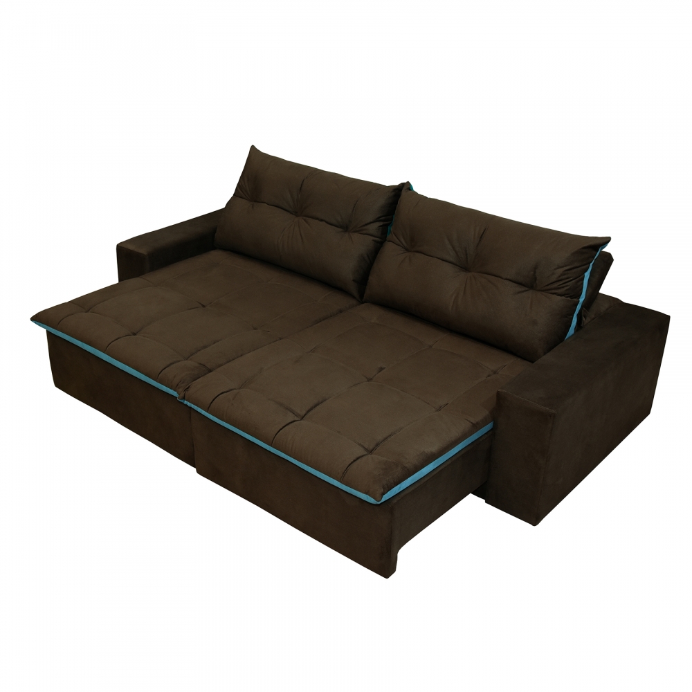 Foto 3 - Sofá 4 Lugares Miró Com Pillow 2,50m Retrátil e Reclinável Pena Chocolate com Azul