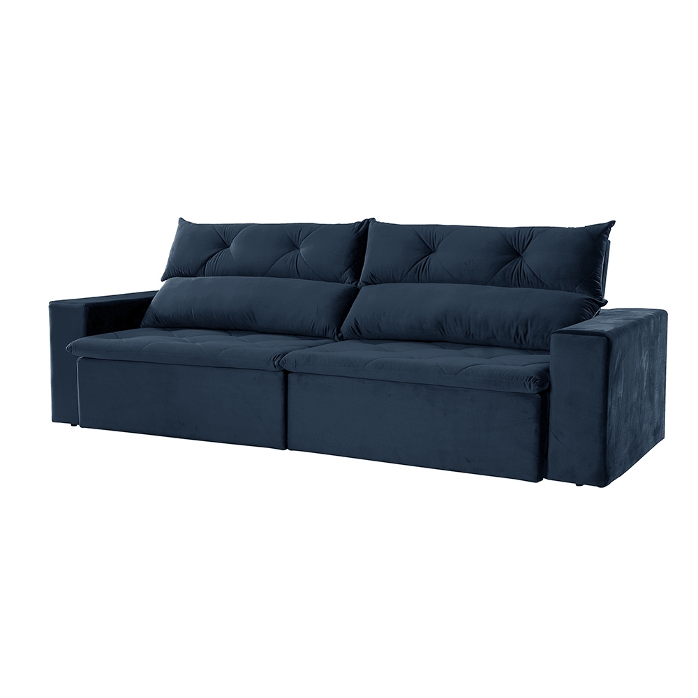 Foto 4 - Sofá 5 Lugares Retrátil e Reclinável com Pillow e Molas Gigante Supremo 2,90m Veludo Premium Azul Marinho