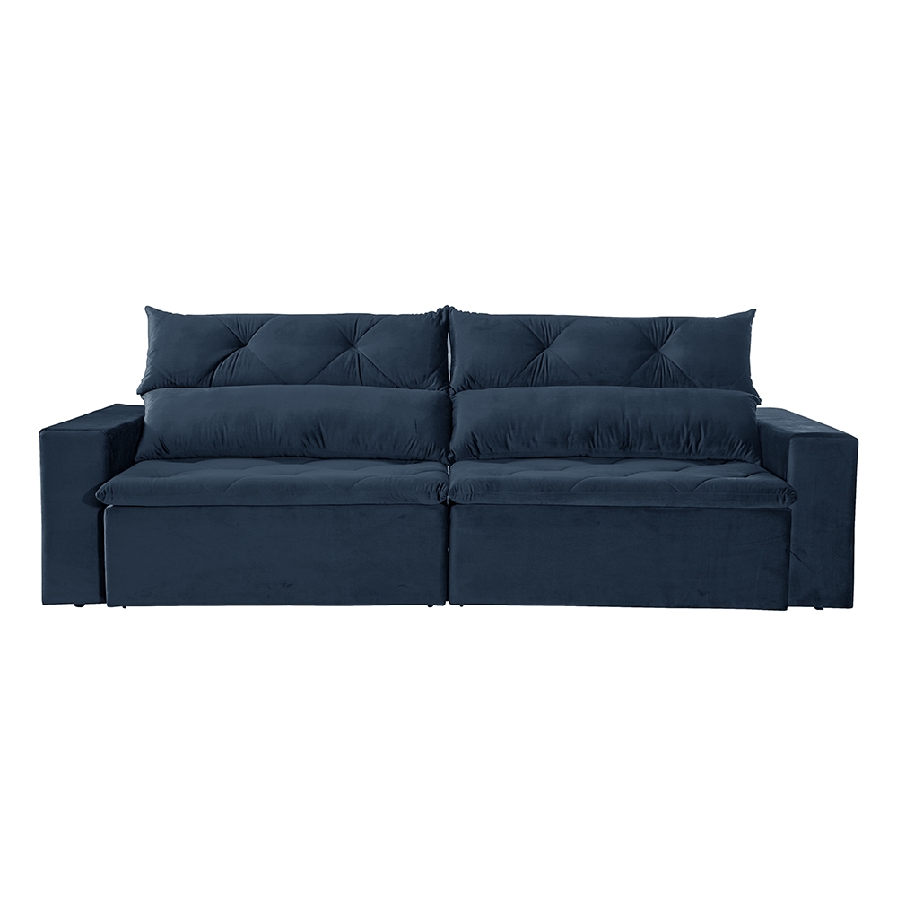 Foto 3 - Sofá 5 Lugares Retrátil e Reclinável com Pillow e Molas Gigante Supremo 2,90m Veludo Premium Azul Marinho