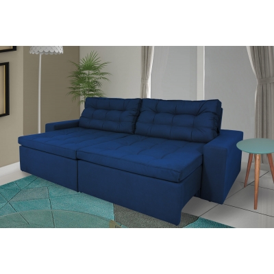 Sofá 3 Lugares Retrátil E Reclinável 2,10m Com Pillow Donatelo Veludo Azul Marinho