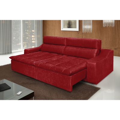 Sofá 5 Lugares Connect Com Pillow Retrátil e Reclinável 2,90m Suede Amassado Vermelho