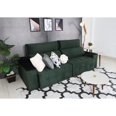 Sofá 4 Lugares Connect 2,30m Retrátil E Reclinável Veludo Premium Verde Esmeralda