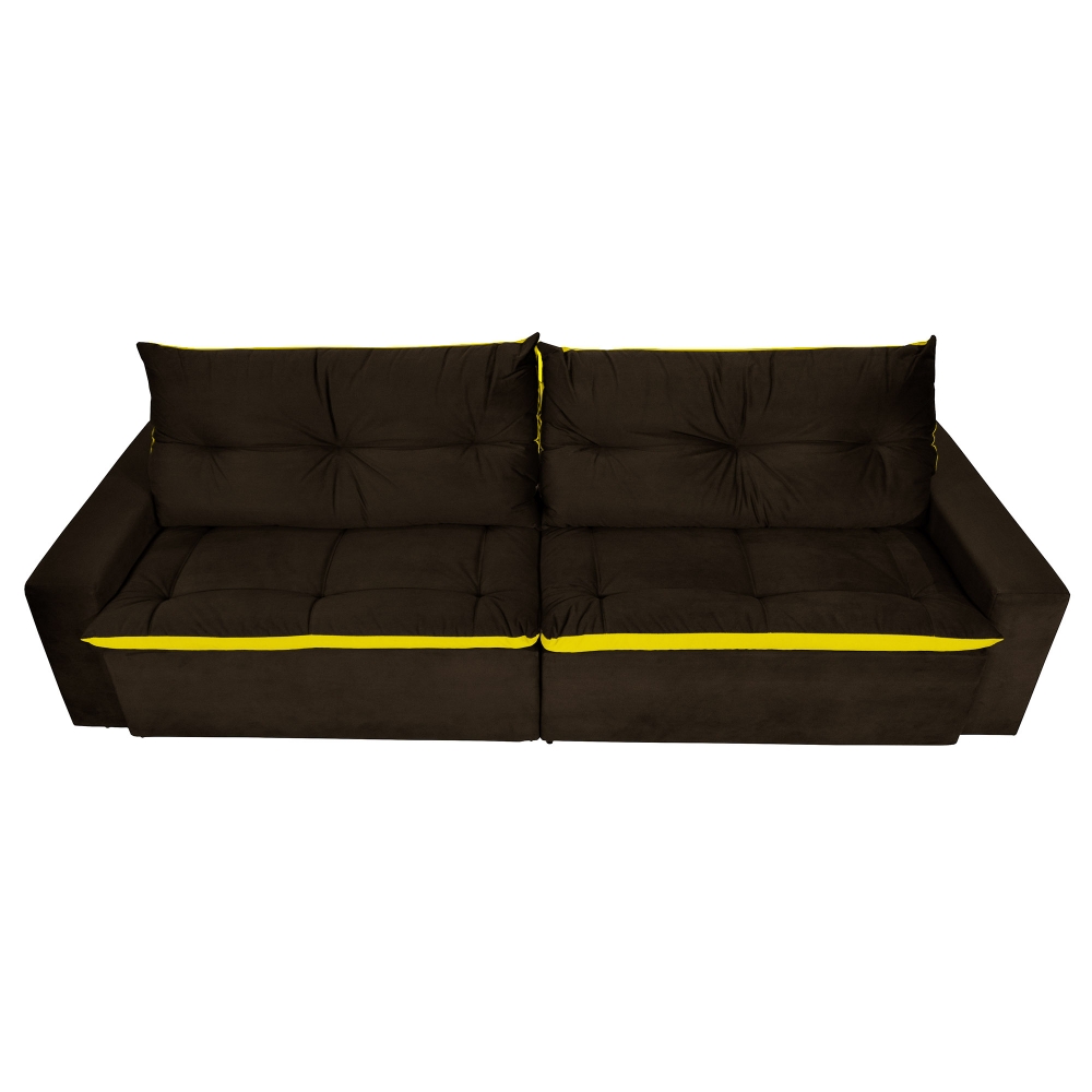 Foto 8 - Sofá 4 Lugares Miró Com Pillow 2,50m Retrátil e Reclinável Pena Chocolate com Amarelo 