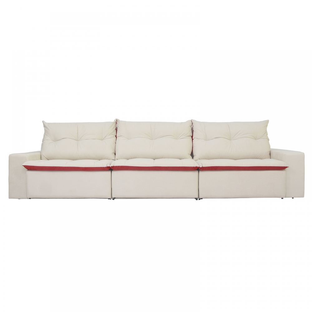 Foto 3 - Sofá 6 Lugares Miró Com Pillow 3,50m Retrátil e Reclinável Pena Marfim com Vermelho 