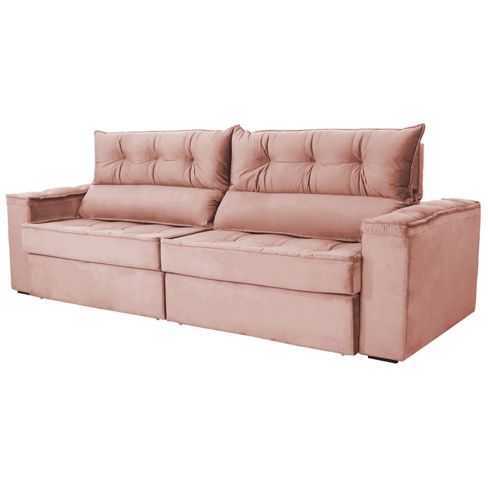 Foto 12 - Sofá 3 Lugares Retrátil E Reclinável Com Pillow 2,10m Atlas Veludo Premium Rosê