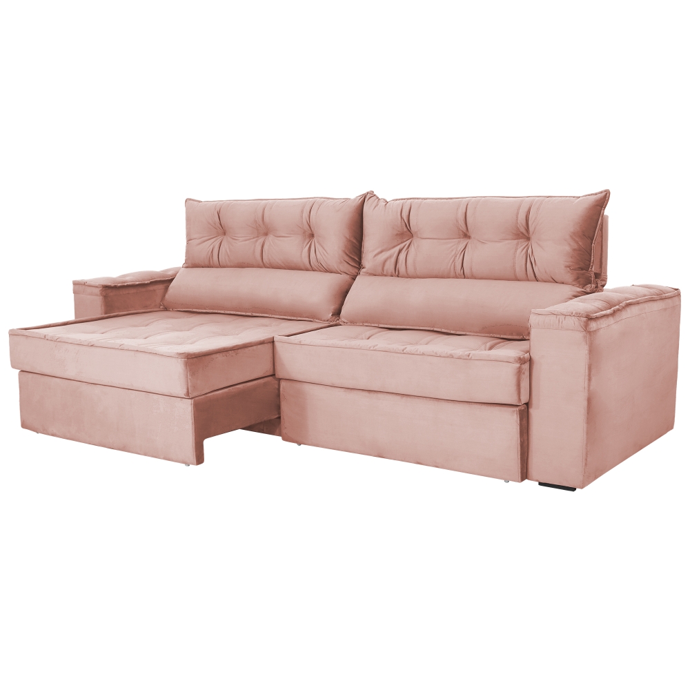 Foto 2 - Sofá 3 Lugares Retrátil E Reclinável Com Pillow 2,10m Atlas Veludo Premium Rosê