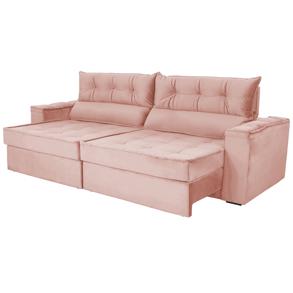 Foto 3 - Sofá 3 Lugares Retrátil E Reclinável Com Pillow 2,10m Atlas Veludo Premium Rosê