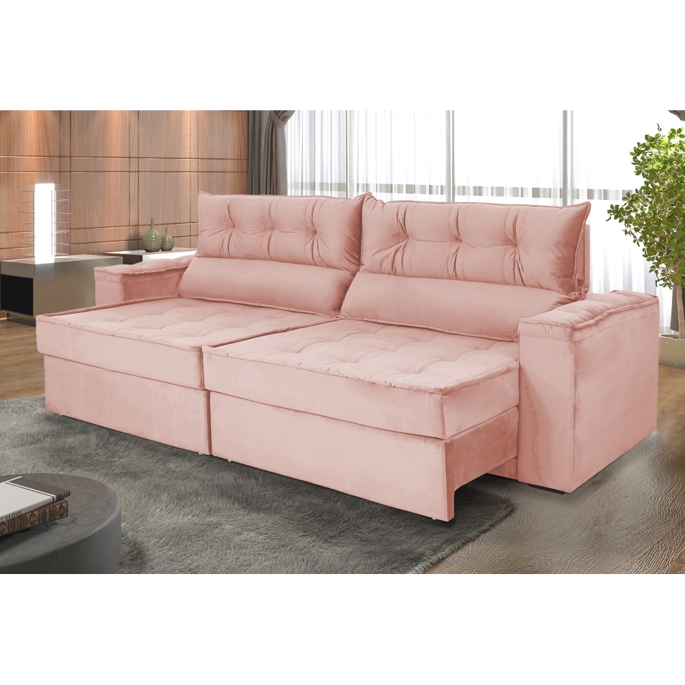 Foto 1 - Sofá 3 Lugares Retrátil E Reclinável Com Pillow 2,10m Atlas Veludo Premium Rosê