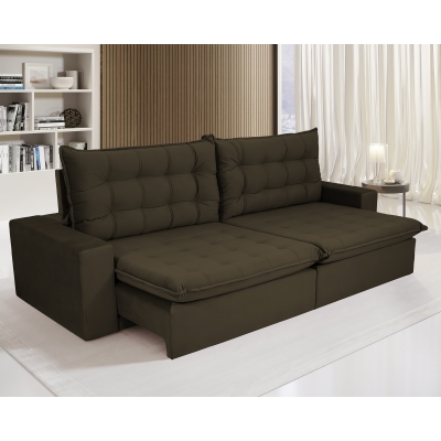 Sofá 3 Lugares Retrátil e Reclinável com Pillow de 14cm Espuma D33 Duque 1,80m Veludo Premium Marrom