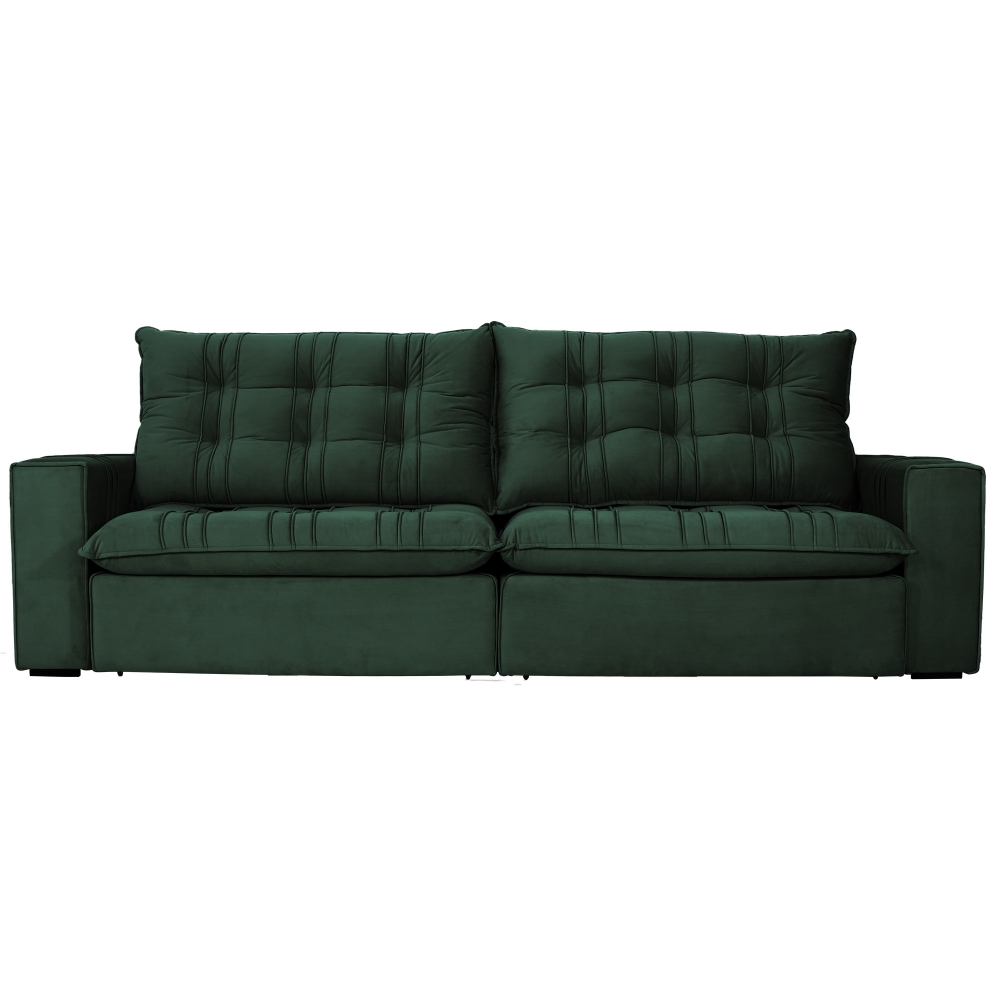 Foto 4 - Sofá 3 Lugares Retrátil E Reclinável Com Pillow e Molas Ensacadas 2,10m Atlanta Veludo Premium Verde Esmeralda