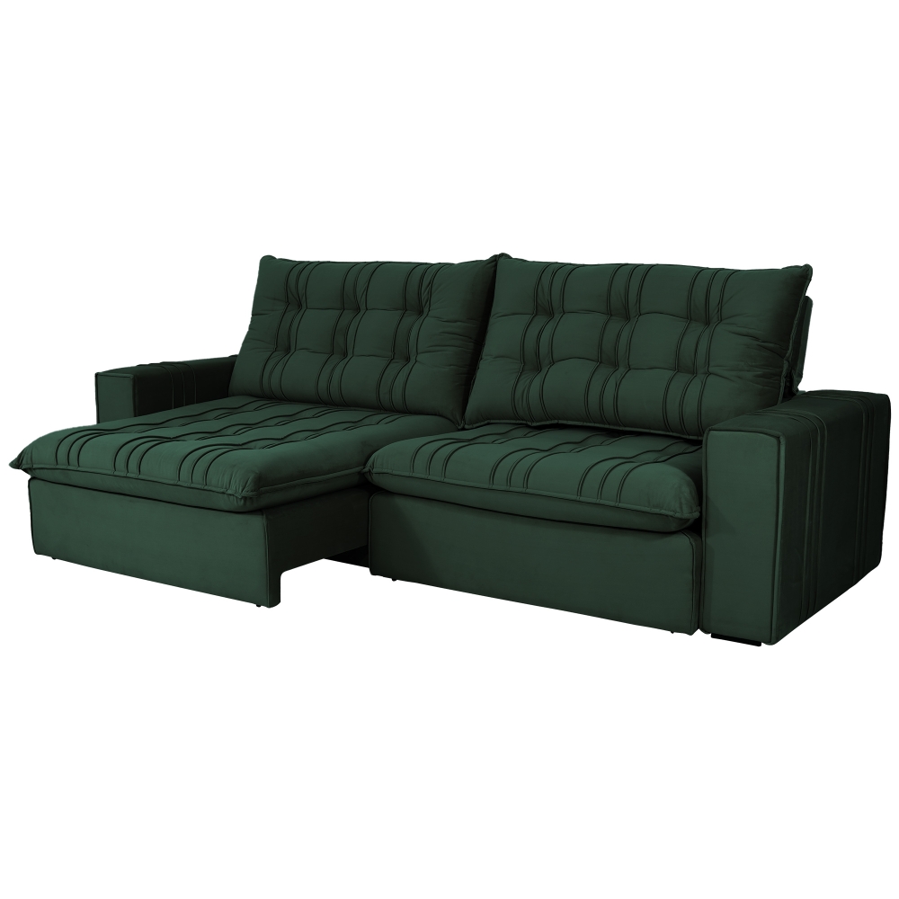 Foto 2 - Sofá 3 Lugares Retrátil E Reclinável Com Pillow e Molas Ensacadas 2,10m Atlanta Veludo Premium Verde Esmeralda