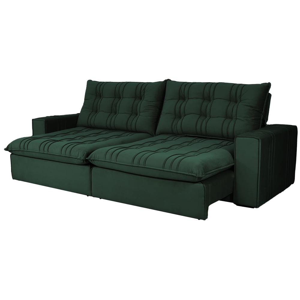 Foto 3 - Sofá 3 Lugares Retrátil E Reclinável Com Pillow e Molas Ensacadas 2,10m Atlanta Veludo Premium Verde Esmeralda