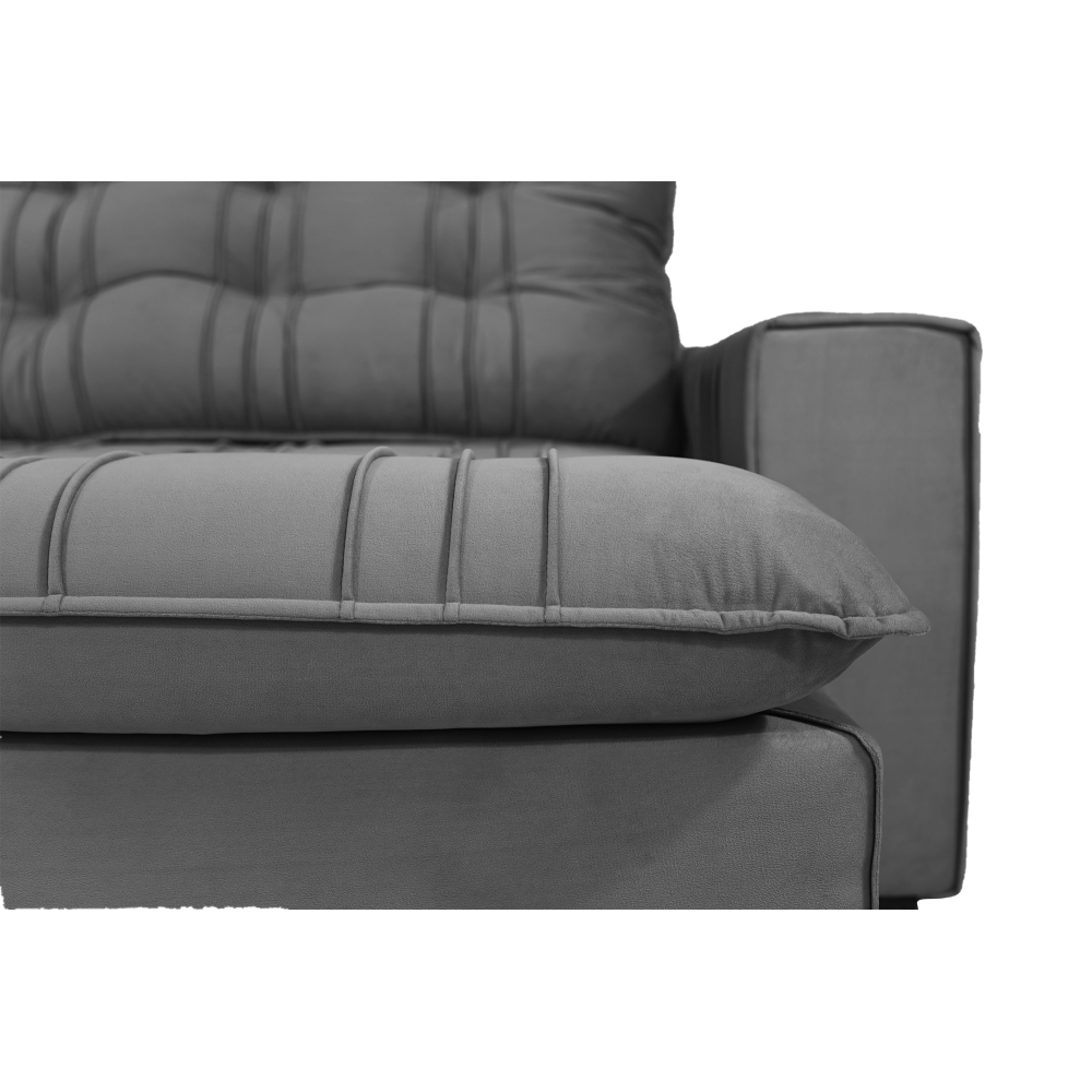 Foto 4 - Sofá 5 Lugares Retrátil E Reclinável Com Pillow e Molas Ensacadas 2,70m Atlanta Veludo Premium Cinza