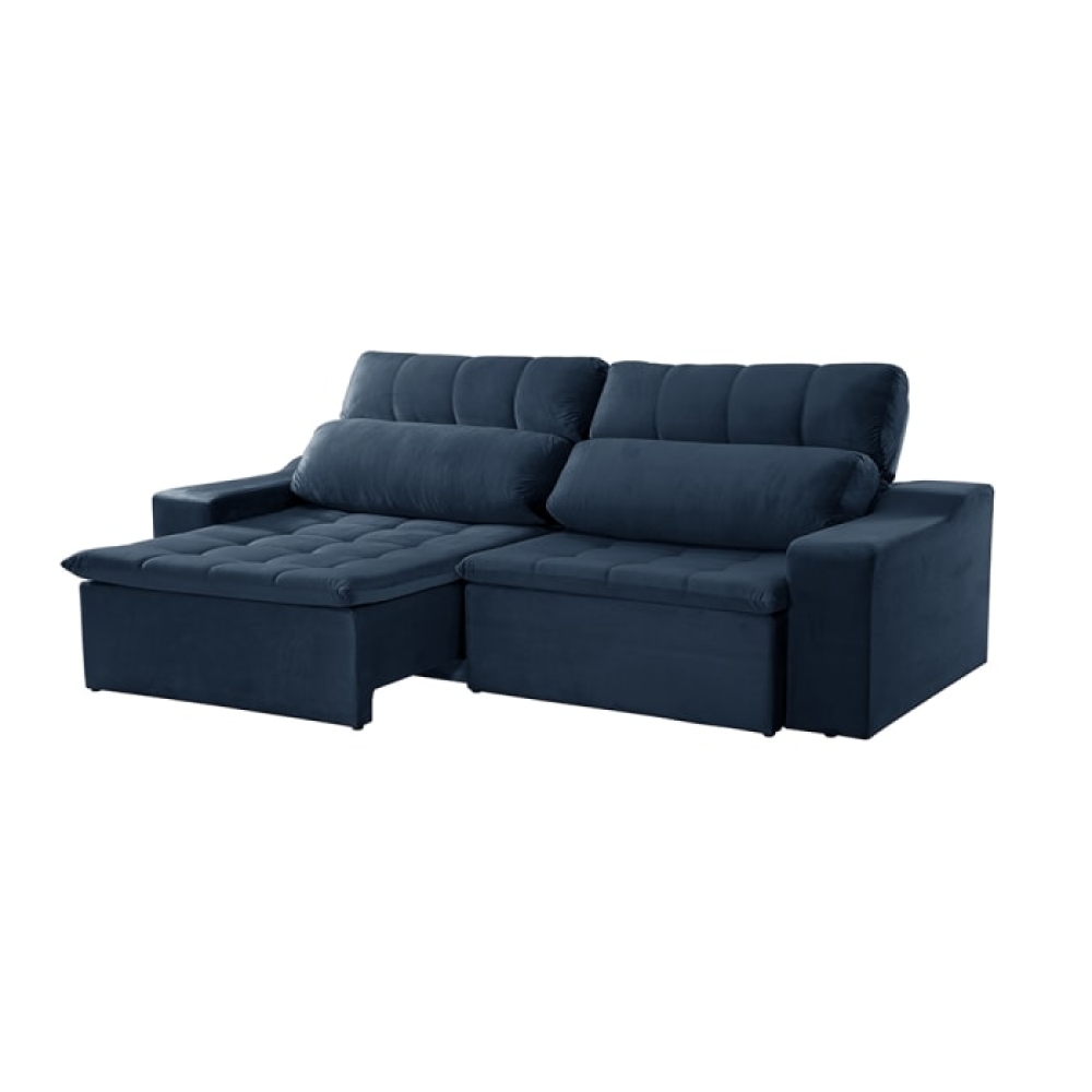 Foto 3 - Sofá 3 Lugares Retrátil e Reclinável com Pillow Connect Plus 2,10m Veludo Premium Azul Marinho