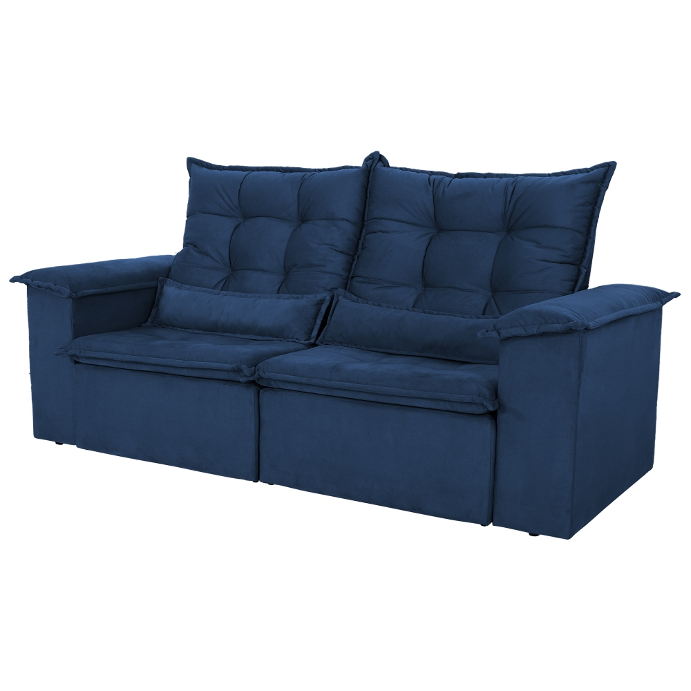 Foto 8 - Sofá 3 Lugares Retrátil E Reclinável Com Pillow E Rineira 2,10m Alfred Veludo Azul Marinho