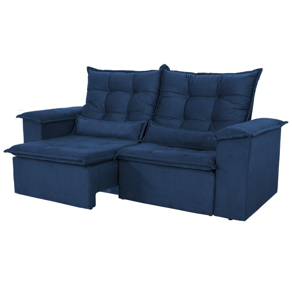 Foto 3 - Sofá 3 Lugares Retrátil E Reclinável Com Pillow E Rineira 2,10m Alfred Veludo Azul Marinho