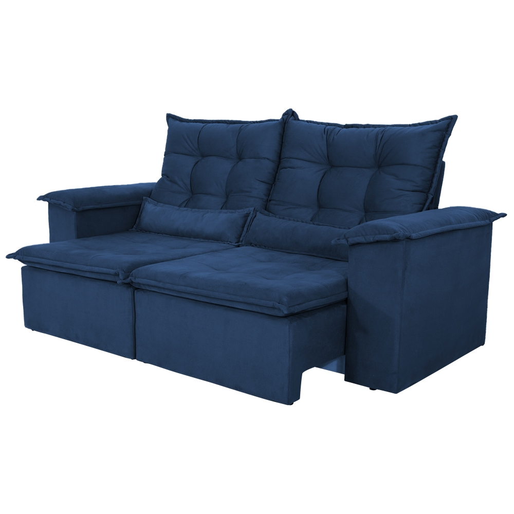 Foto 2 - Sofá 3 Lugares Retrátil E Reclinável Com Pillow E Rineira 2,10m Alfred Veludo Azul Marinho
