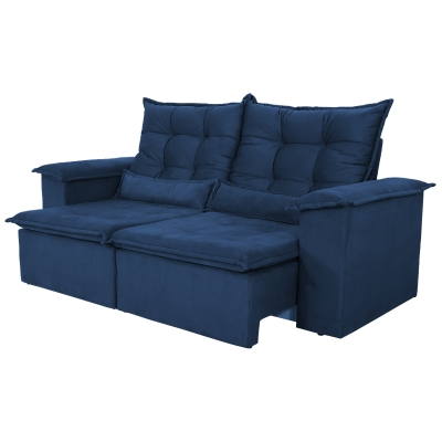 Sofá 3 Lugares Retrátil E Reclinável Com Pillow E Rineira 2,10m Alfred Veludo Azul Marinho