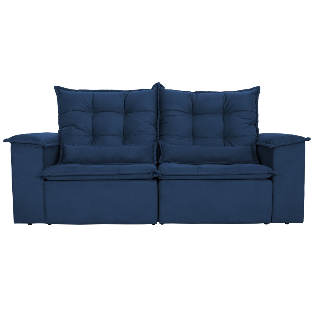 Foto 9 - Sofá 3 Lugares Retrátil E Reclinável Com Pillow E Rineira 2,10m Alfred Veludo Azul Marinho