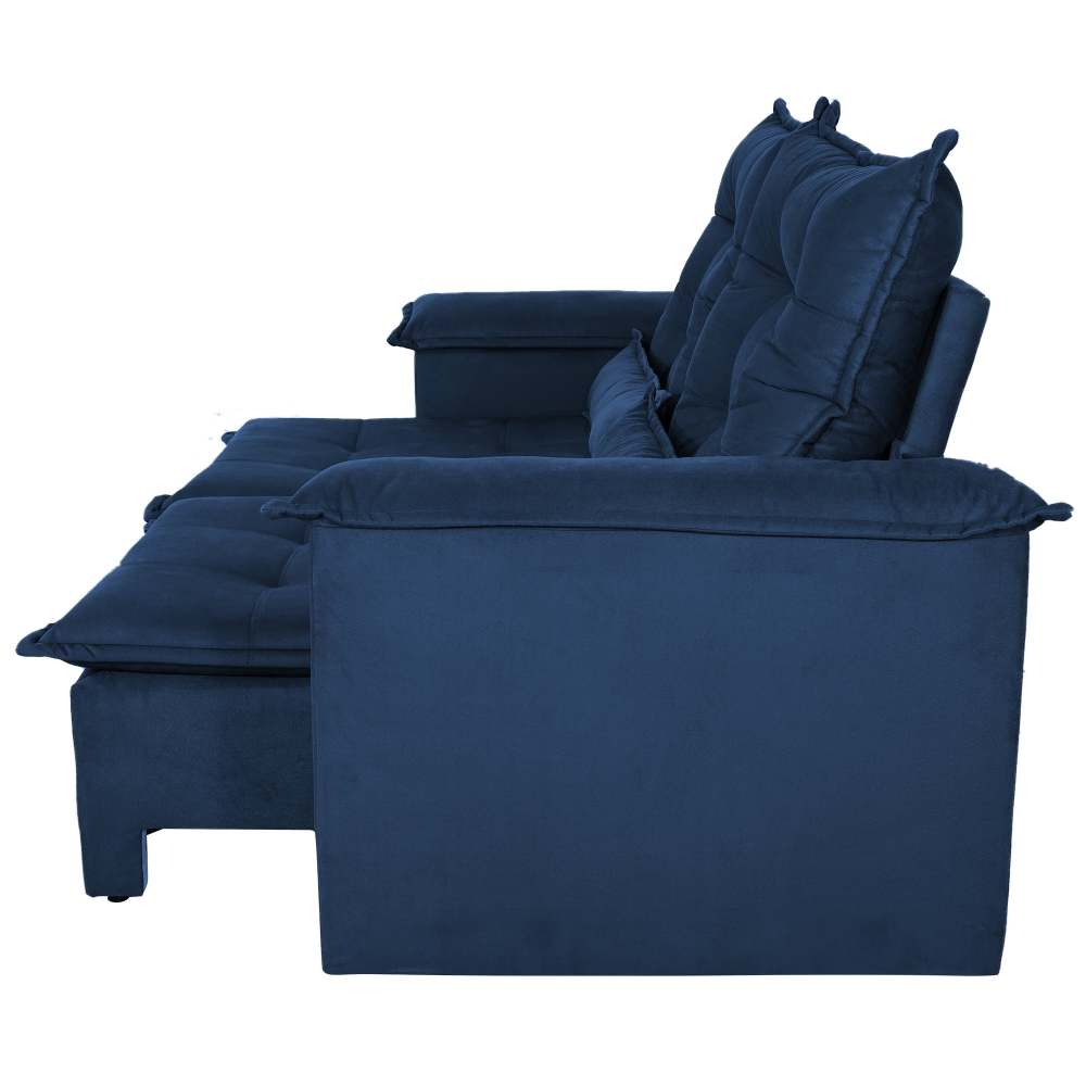 Foto 7 - Sofá 3 Lugares Retrátil E Reclinável Com Pillow E Rineira 2,10m Alfred Veludo Azul Marinho