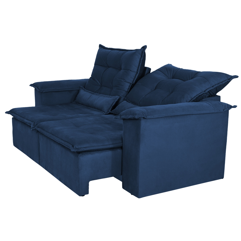 Foto 4 - Sofá 3 Lugares Retrátil E Reclinável Com Pillow E Rineira 2,10m Alfred Veludo Azul Marinho
