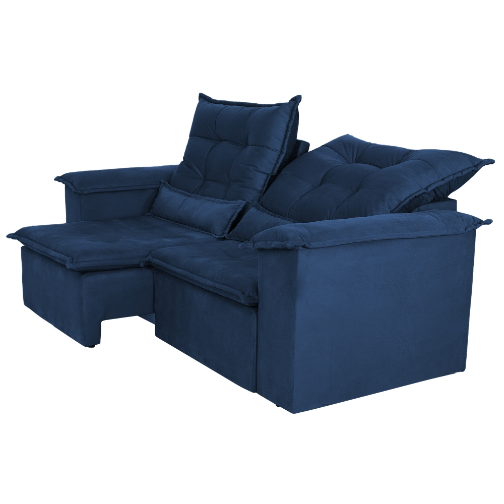 Foto 5 - Sofá 3 Lugares Retrátil E Reclinável Com Pillow E Rineira 2,10m Alfred Veludo Azul Marinho
