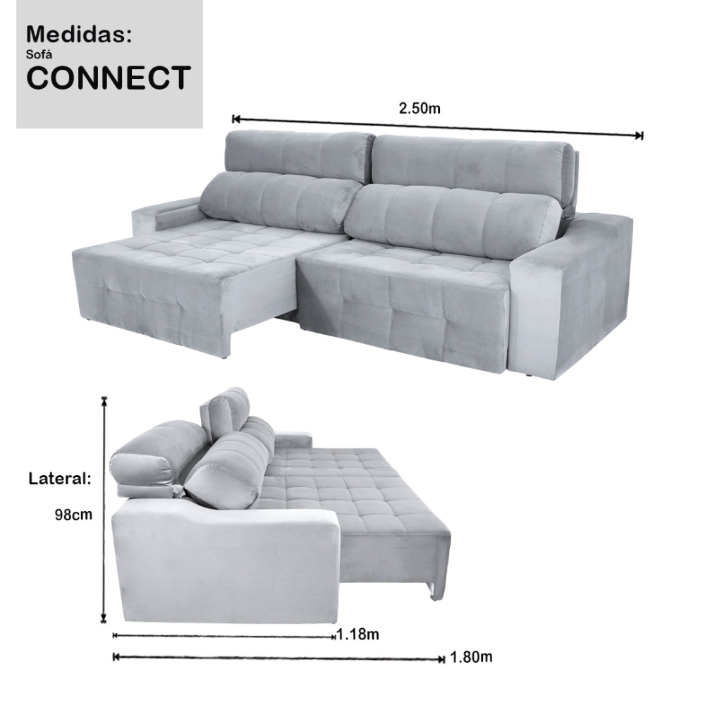 sofá retrátil e reclinável com molas - Rifletti